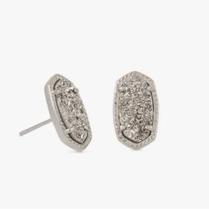 EUC Kendra Scott Ellie Platinum Drusy in rhodium earrings stud -mult. lighting